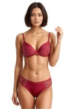 Light-Padded-And-Non-Wired-Demi-Bra-Set-Red