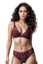 Bloom-Light-Padded-And-Non-Wired-Plunge-Lace-Bra-Set-Red